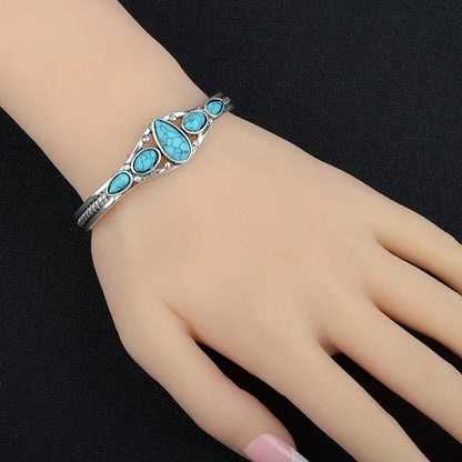 Women Vintage Jewelry Soild Sterling Natural Gemstone Turquoise Bracelet Adjustable Wedding Engagement Jewelry