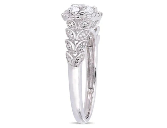 1/2 Carat (Ctw) Lab-Created White Sapphire Heart Promise Ring in 10K White Gold with Diamonds