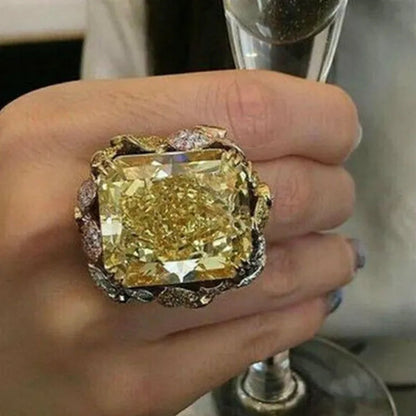 Luxurious Womens Big 18K Solid Gold Natural Gemstone Diamond Ring Anniversary Gift Engagement Wedding Rings Jewelry Gift Size 5-10