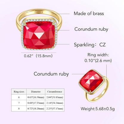 Natural Gemstone Rings, 14K Gold/Rhodium Plated Genuine Gemstone Square Ring with Zirconia for Women Girls, Birthstone Rings Jewelry Gifts for Valentine'S Day, Birthday (Available 6,7,8,9)