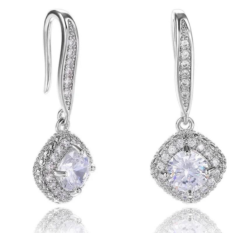 Lady Elegant Fashion Noble 925 Silver Diamond Dangle Drop Earrings for Women Jewelry