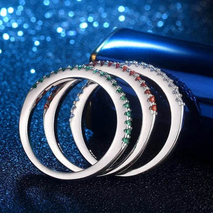 Silver White Sapphire White Sapphire & Aquamarine & Sapphire & Ruby & Tanzanite Ring Rings Natural Gemstones Birthstone Engagement Ring