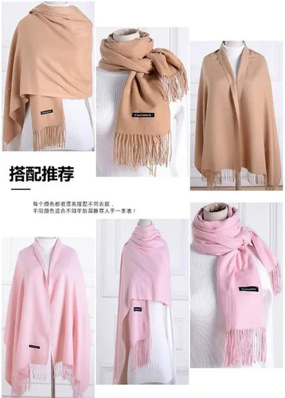 12 Colors Fashion Women Solid Color Simulated Cashmere Scarves with Tassel Lady Autumn Winter Keep Warm Thick Section Long Scarf Female Shawl  Christmas Gifts