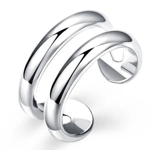 925 Sterling Silver Thumb Finger Ring Opening Double Lines with Vintage Fashion Silver Engagement Rings for Women Men