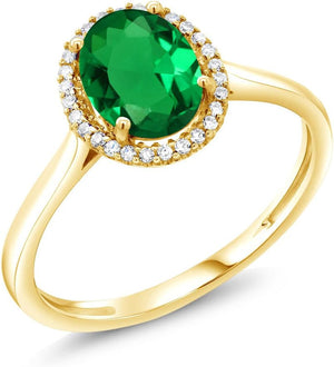 10K Yellow Gold 8X6MM Oval Gemstone Birthstone and White Diamond Halo Engagement Ring | Wedding Anniversary Promise Gold Ring for Women | Available in Size 5-10