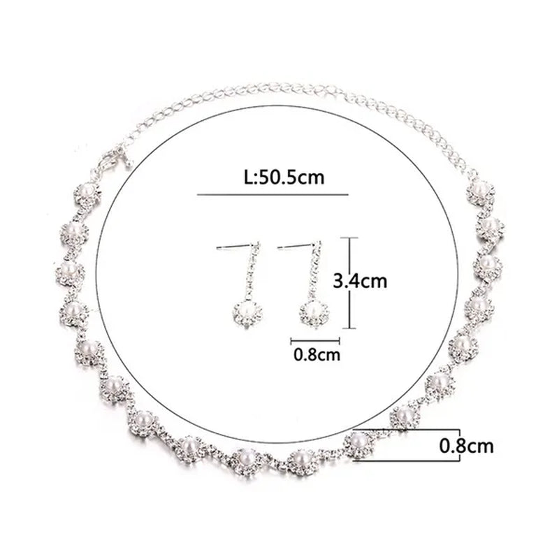 Women's Jewelry Set Rhinestone Crystal Bride Statement Choker Necklace Tiara Crown Link Bangle Bracelet Teardrop Dangle Earrings Set for Wedding Party Silver Plated White Crystal Necklace Earrings Bracelet