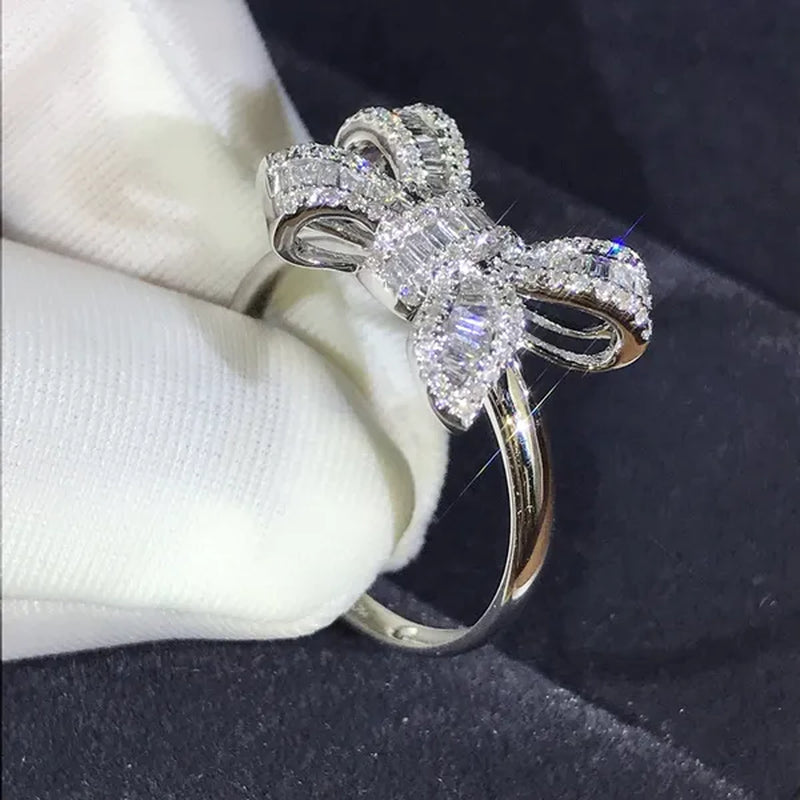 New Luxury Temperament Women Accessories Bow Ring  Romantic Wedding Birthstone Ring Anniversary Gift Princess Engagement Diamond Ring Jewelry
