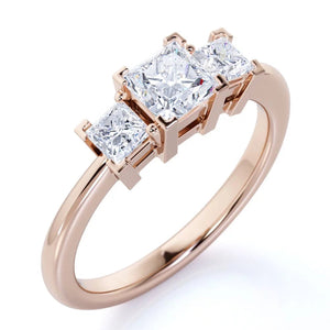 Modern 0.50 Carat Princess Cut Diamond - 3 Stone Engagement Ring - past Present Future Ring - 10K Rose Gold