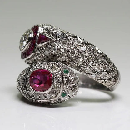 Antique Art Deco 925 Sterling Silver Ruby & Whiite Sapphire Ring Size 6 7 8 9 10