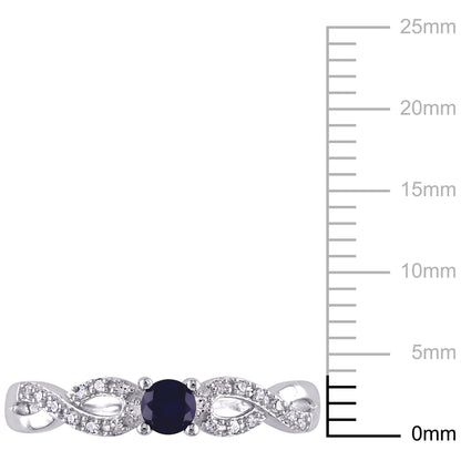 Women'S 1/5 CT Created Blue Sapphire 1/10 CT Diamond Sterling Silver Infinity Symbol Ring