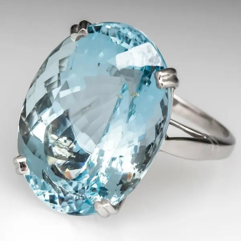 Women's Oval Cut Aquamarine 925 Silver Plated Ring Party Jewelry Gifts Size 6-10