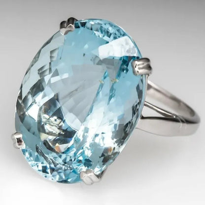 Women's Oval Cut Aquamarine 925 Silver Plated Ring Party Jewelry Gifts Size 6-10