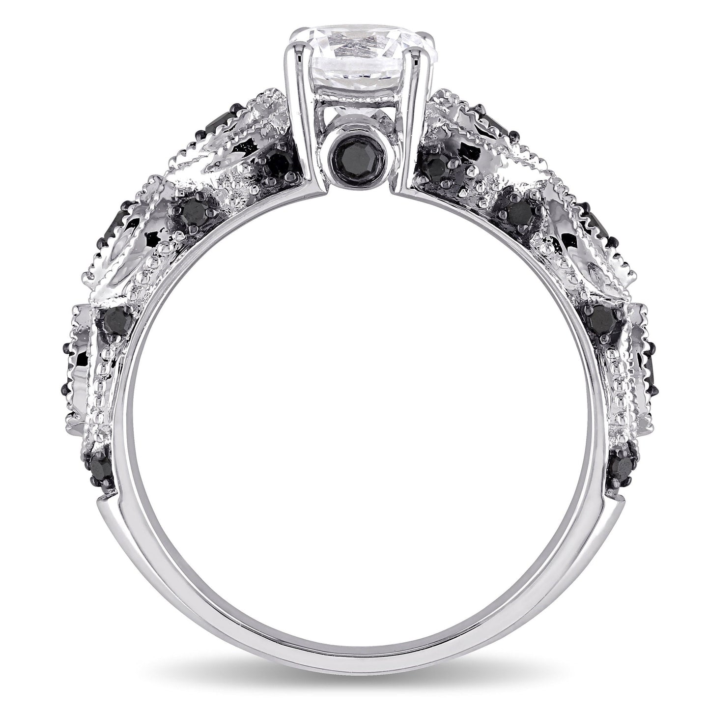Women'S 1 CT Created Sapphire and 1/4 CT Black Diamond Engagement Ring in 10Kt White Gold