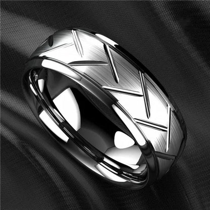 Fashion Creative Black Silver Groove Cut Ring Diagonal Arc Solid Color Ring Engagement Ring Anniversary Gift