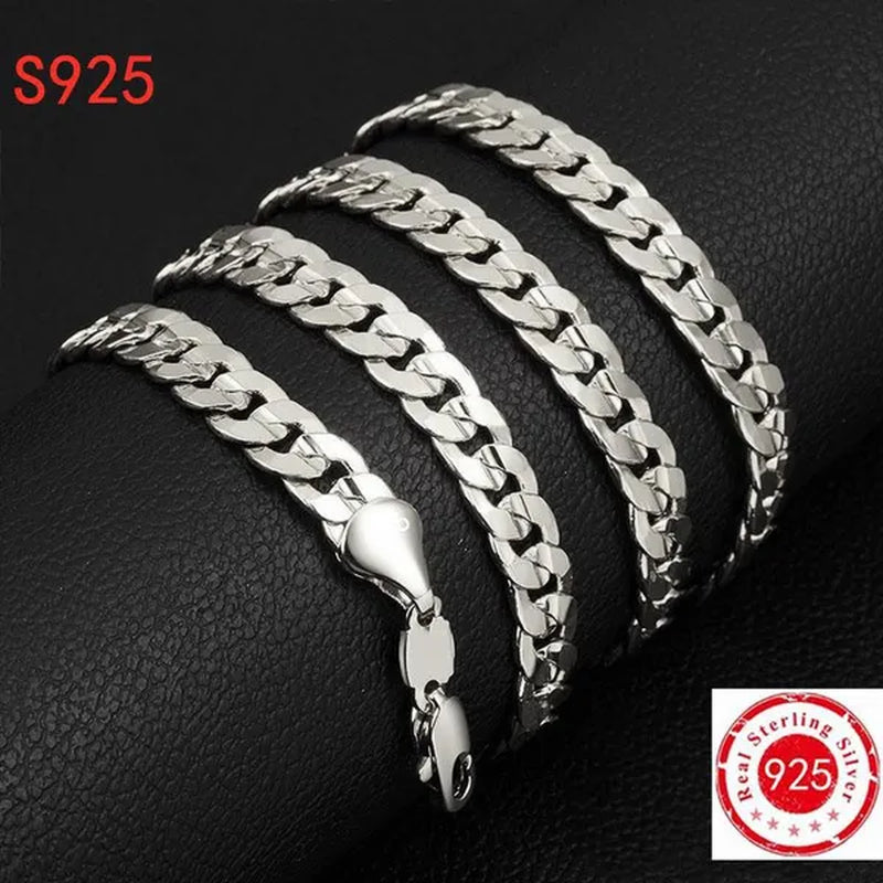 Wholesale High Quality 925 Sterling Silver Fashion Jewelry Set 925 Silver Curb Link Chain Bracelet & Necklace16-30 Inches for Women and Men