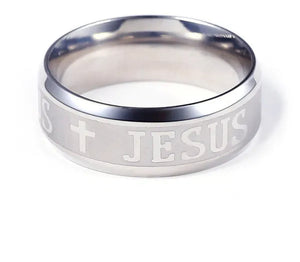 QianBei 8MM Titanium Stainless Steel Ring Silver Size 6 7 8 9 10 11 12 Men Women Cross I LOVE JESUS Valentine Wedding Engagement Party Anniversary Cocktail Xmas Gift
