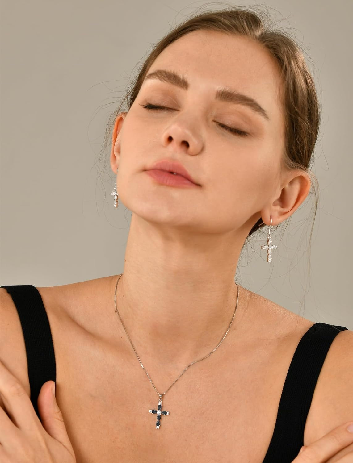 Gemstone Cross Necklace 925 Sterling Silver Birthstone Religious Pendant Jewelry for Women