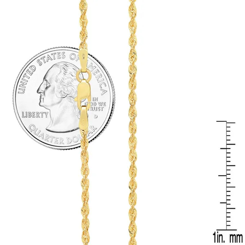 10K Yellow Gold Light 2mm Diamond Cut Rope Chain Pendant Necklace 16"- 24"
