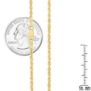 10K Yellow Gold Light 2mm Diamond Cut Rope Chain Pendant Necklace 16"- 24"