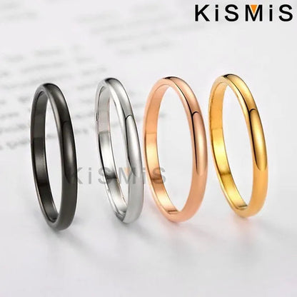 Titanium Steel Stackable Ring 2MM Plain Dome High Polished Wedding Band Women Men Comfort Fit Classic Couple Rings Kismis Accessories for Daily Wear, Engagement, Promise, Anniversary - Black/Silver/Gold/Rose Gold, Size 3-12 ( 1PC )