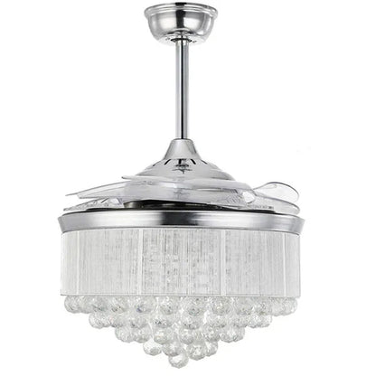 42 Inches Ceiling Fan Light Remote Control LED Pendant Light Crystal Dimmable Metal Luxury Invisible Ceiling Chandelier Lighting