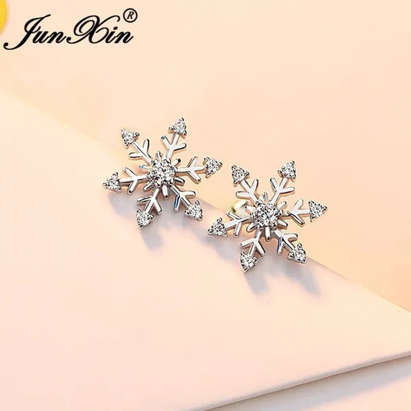 Junxin Fashion Earrings New Exquisite Girls Earing Full Diamond Snowflakes Stud Earrings for Women Engagement Band Wedding Jewelry Earrings - WORLD TIME VISITS