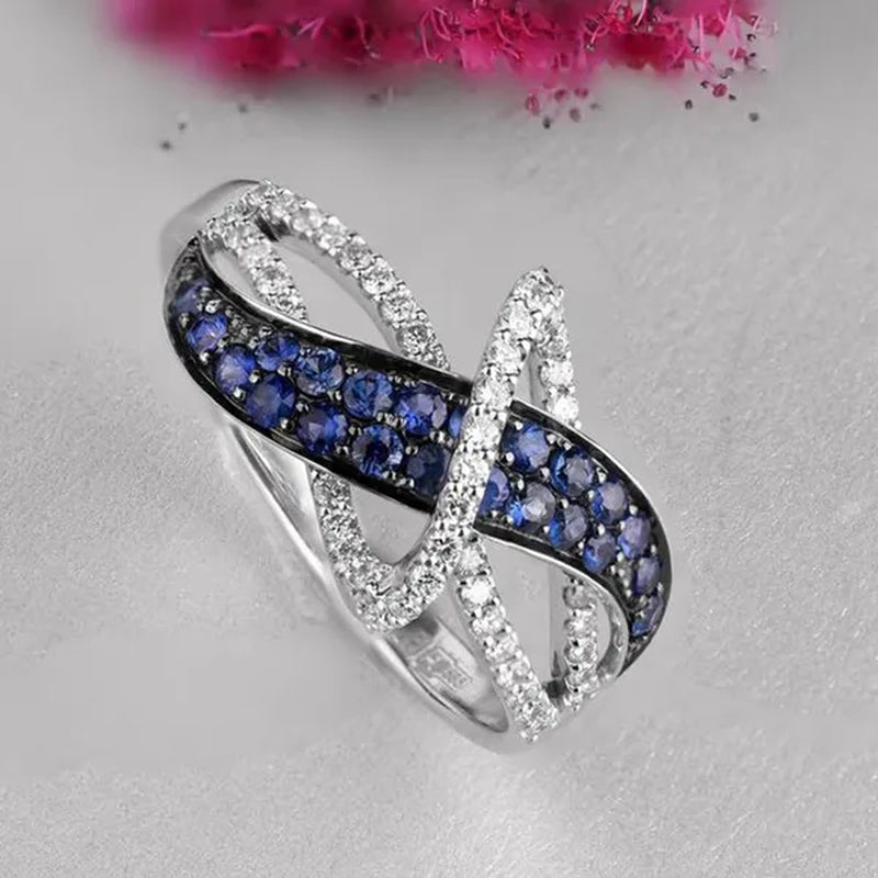Women's Fashion Rings Exquisite silver-plated Blue Gemstone Ring Noble Women Diamond Engagement Wedding Birthday Cocktail Ring Beautiful Charming Valentine's Day Gift Proposal  Ring size 5-11