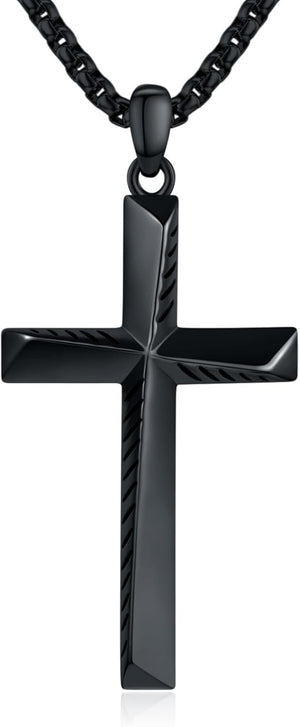 Black Cross Necklace for Men 925 Sterling Silver Cross Pendant Necklace Cross Jewelry Gifts for Men Women