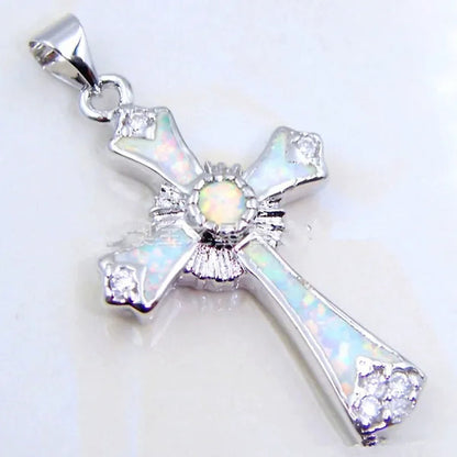 Sterling Silver Blue Opal White Opal Opal Lady Wedding Charm Jewelry Necklace