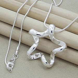 High Quality 925 Sterling Silver Starfish Pendant Necklace 16-30 Inch Snake Chain For Women Fashion Wedding Engagement Jewelry Gift