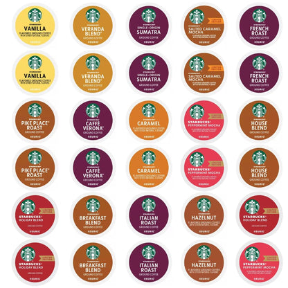 30 Count—Starbucks Variety Pack Sampler K-Cup Coffee Pods—Including Starbucks Blonde, Medium, Dark Roast, Flavored & Holiday Blend Coffee—For Keurig Brewers—1 Box (15 Unique Flavors)
