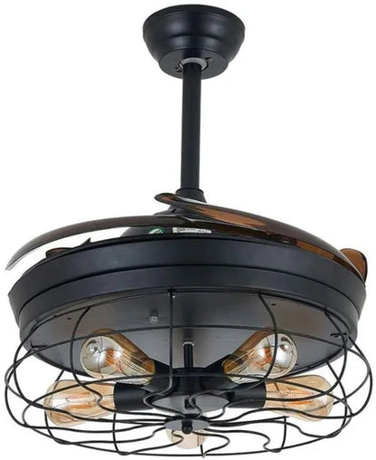 36 Inch Ceiling Fan with Light Industrial Ceiling Fan Retractable Blades Vintage Cage Chandelier Fan with Remote Control