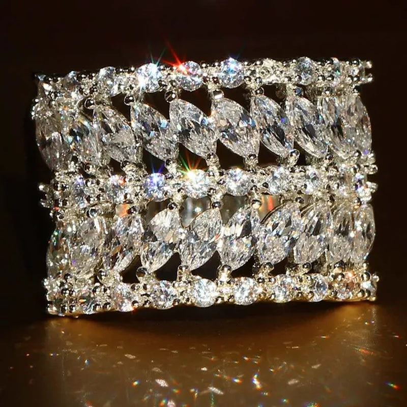 Luxurious  Silver Natural Gemstones White Sapphire Wedding Birthstone Bride Flower Engagement Ellipse Princess Leaf Ring Jewelry Size 6 7 8 9 10