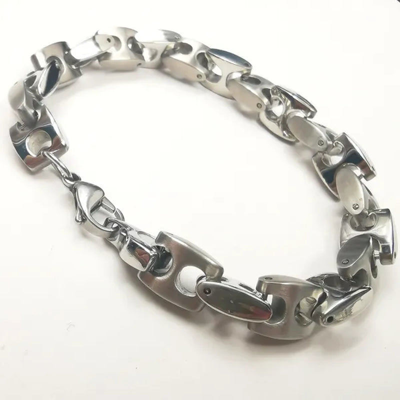 Men'S Bangle 316L Stainless Steel Silver Solid Large Chunky Curb Cuban Link Chain Bracelet Gifts for Men Boys 9Mm 8.5 Inch Heavy