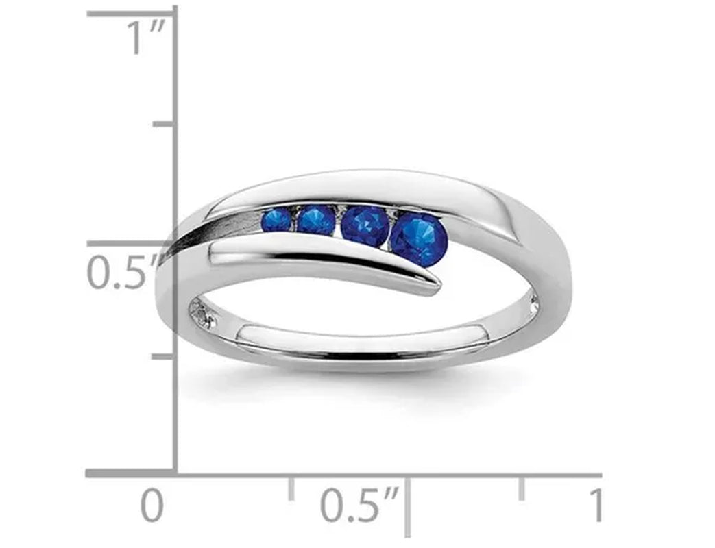 1/5 Carat (Ctw) Natural Blue Sapphire Ring Band in 14K White Gold