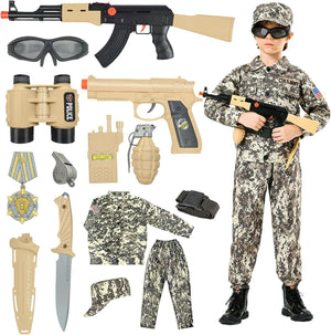 Army Costume for Kids, Military Soldier Costumes for Boys, Halloween Costumes Dress up Role Play Set