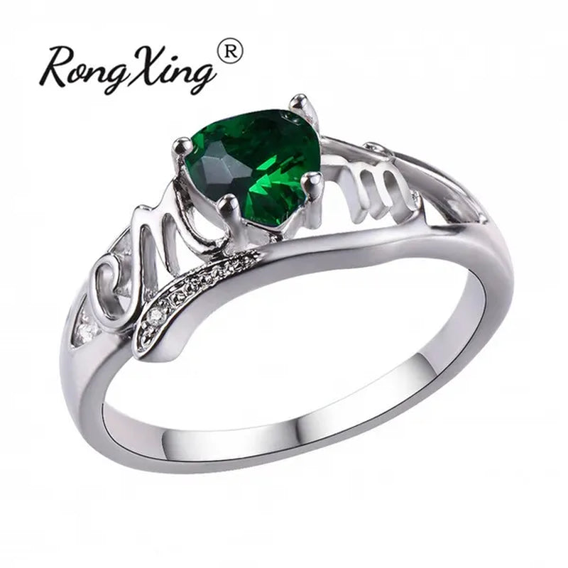 Love Mom 2ct Heart Shape Diamond/Amethyst/Emerald/Pink/Blue Sapphire/Black Diamond 925 Silver Ring Nana Ring Grandma Mum Jewelry Size 5-10