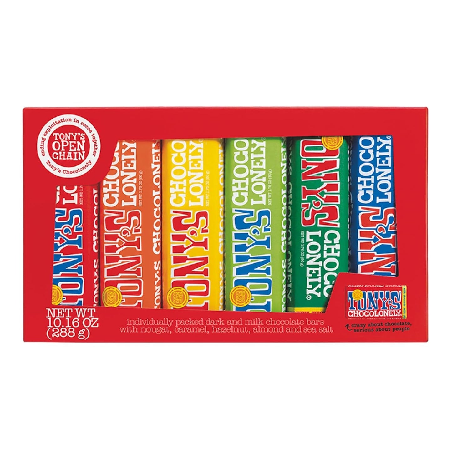 Chocolate Bar Variety Pack - Milk, Dark, Nougat, Caramel, Hazelnut, Almond & Sea Salt - 6 Individually Packed Bars