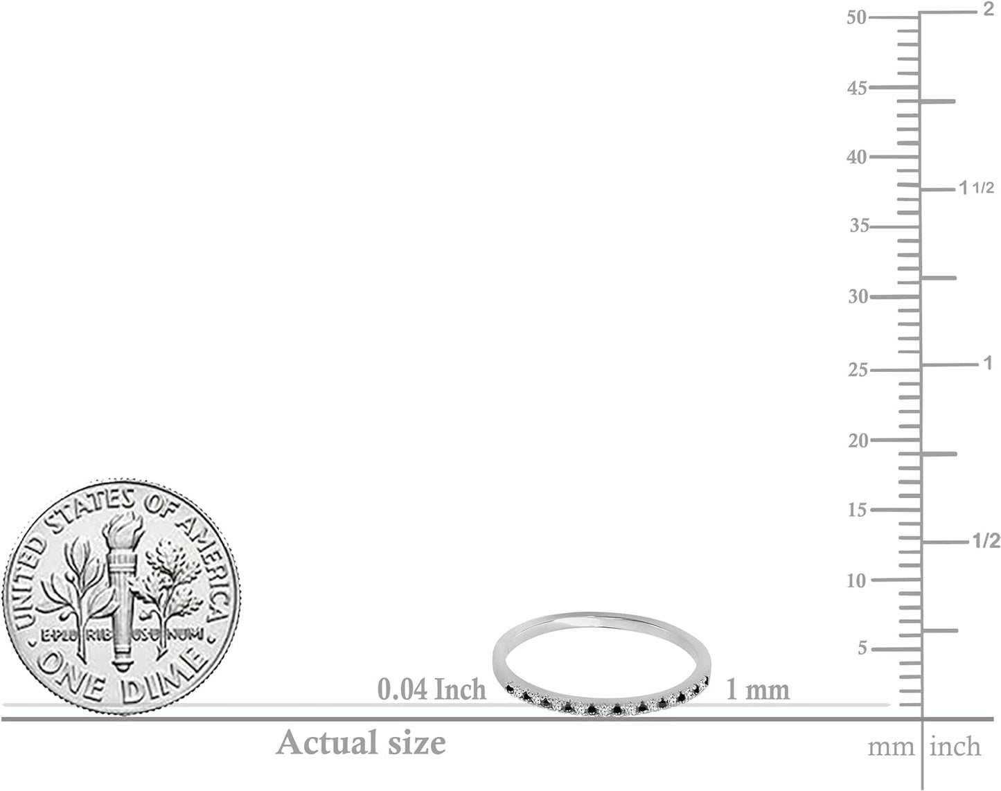 0.09 Carat (Ctw) round Black & White Alternate Diamond Dainty Stackable Wedding Band for Women in Gold