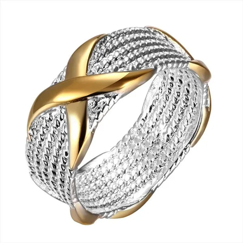 925 Sterling Silver 2-Tone Criss Cross Gold "X" Ring for Women Men Size 6 7 8 9