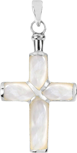 Christian Cross White Mother of Pearl Inlay .925 Sterling Silver Pendant | Mother of Pearl Christian Cross Pendant for Women | DIY Cross Charm