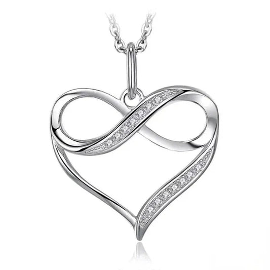 Charming Women Clavicle Necklace Silver Plated Inlay Diamond Heart Pendant Infinity Necklace Bridal Wedding Jewelry Gift - WORLD TIME VISITS