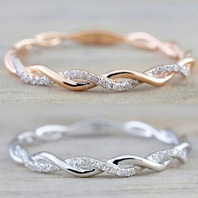 Diamond Ring Engagement Ring  Diamond Anniversary Twined Vine Simple Infinity Eternity Ring Bridal Women Promise Ring Anniversary Gold Wedding Bands Size 4-10 - WORLD TIME VISITS