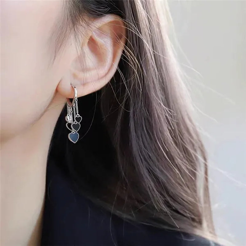New Style Black Love Earrings Ladies Tassel Earrings Temperament Cold Wind Earrings - WORLD TIME VISITS