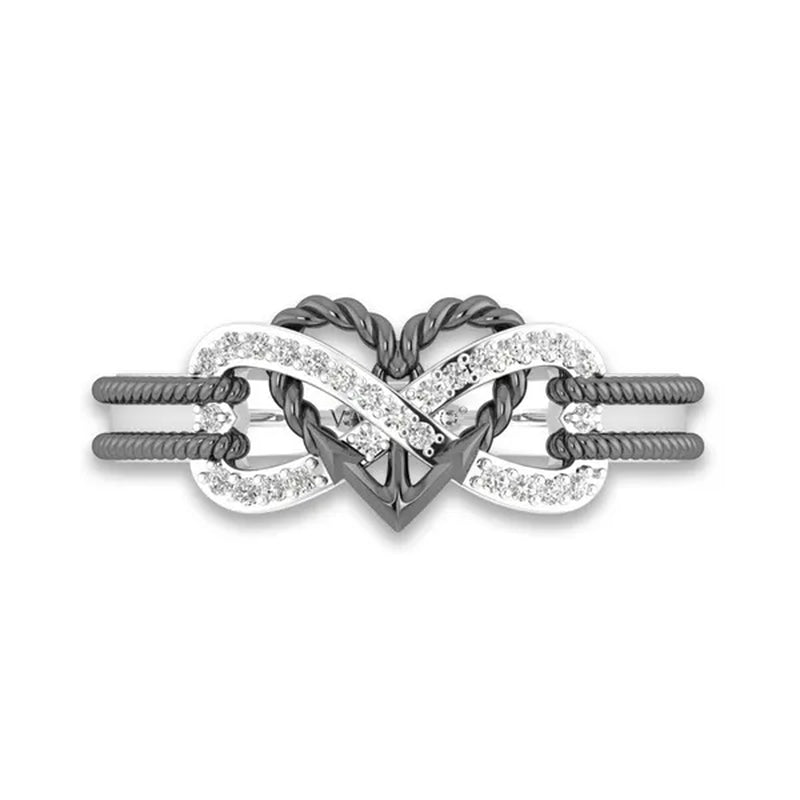 Exquisite 925 Sterling Silver Rings Infinite Love Motif Two-tone Anchor Heart Promise Anniversary Engagement Wedding Jewelry Ring Gift For Women Size 6 - 10