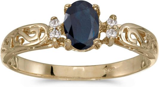 14K Yellow Gold Oval Sapphire and Diamond Filagree Ring