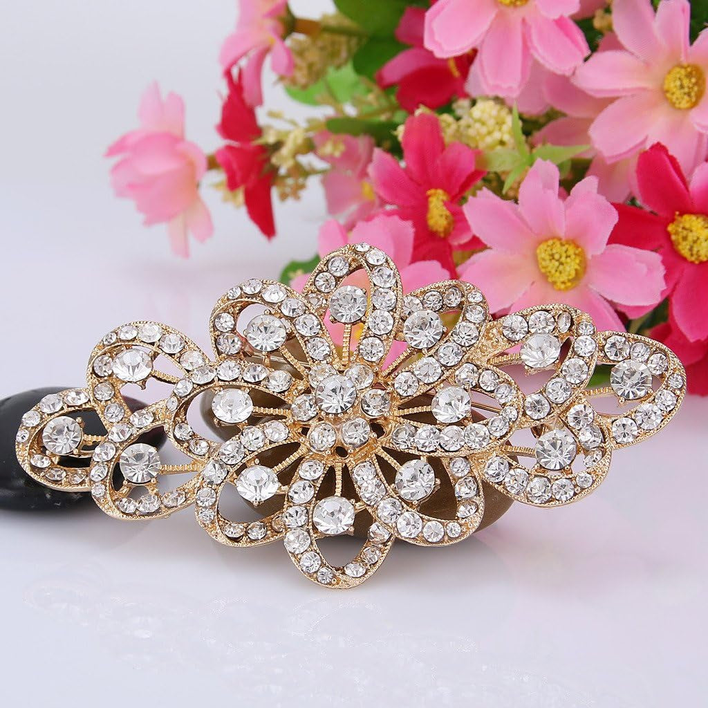 4 Inch Bridal Flower Ribbon Brooch Clear Austrian Crystal