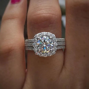 Trendy silver 4 Prong Setting 1.5 Ct zircon Side Micro Pave 3 Row Moissanite Rings for Women Engagement/wedding/casual/party Jewelry