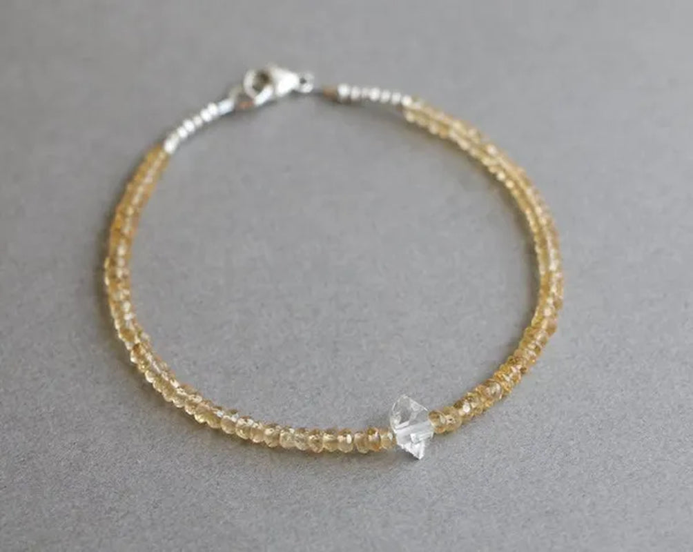 Citrine Bracelet, Herkimer Diamond Bracelet, November Birthstone Bracelet, Shaded Citrine Bracelet,