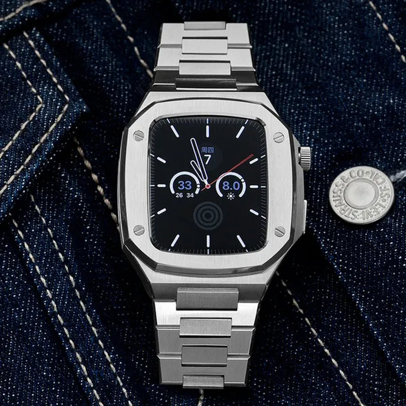 Metal Case for Apple Watch Steel Protective Case Shell Cover Strap with Band Bracelet For Apple Watch Series 9 8 7 6 SE 5 For Iwatch Series 9 8 7 6 44mm 45mm
